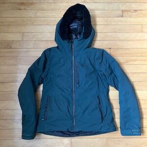 Helly Hansen Womens Forest Green Down Insulated Ski Jacket Faux Fur Hood Medium